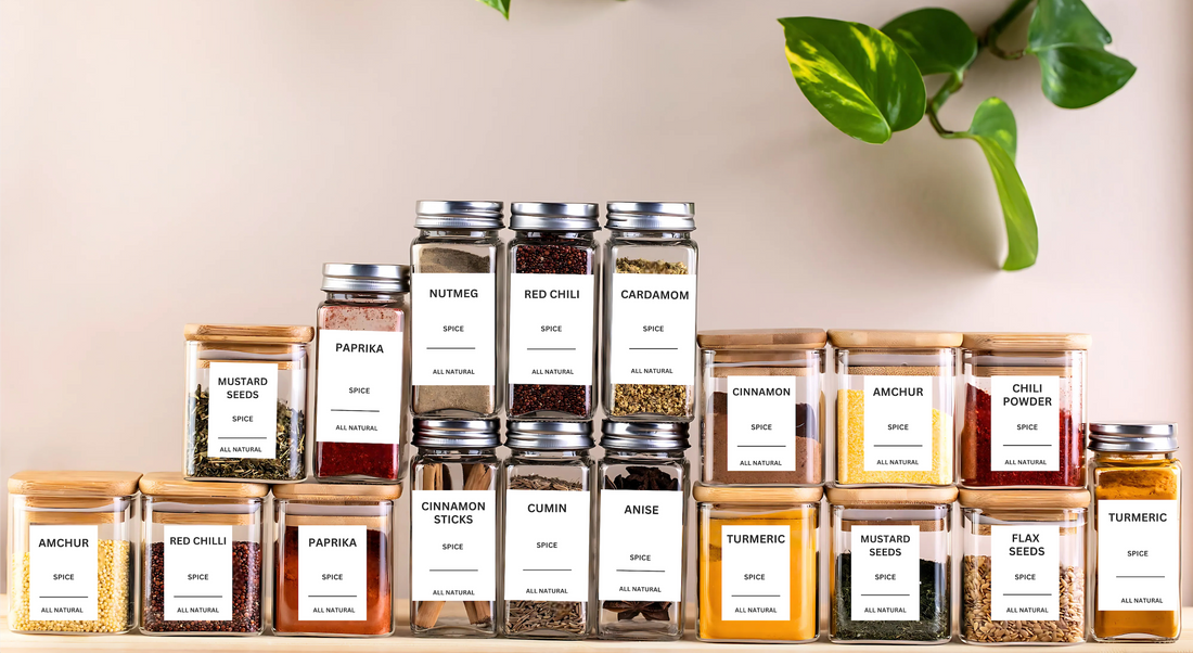4 oz Empty Glass Spice Jars with Labels - 24 Pcs