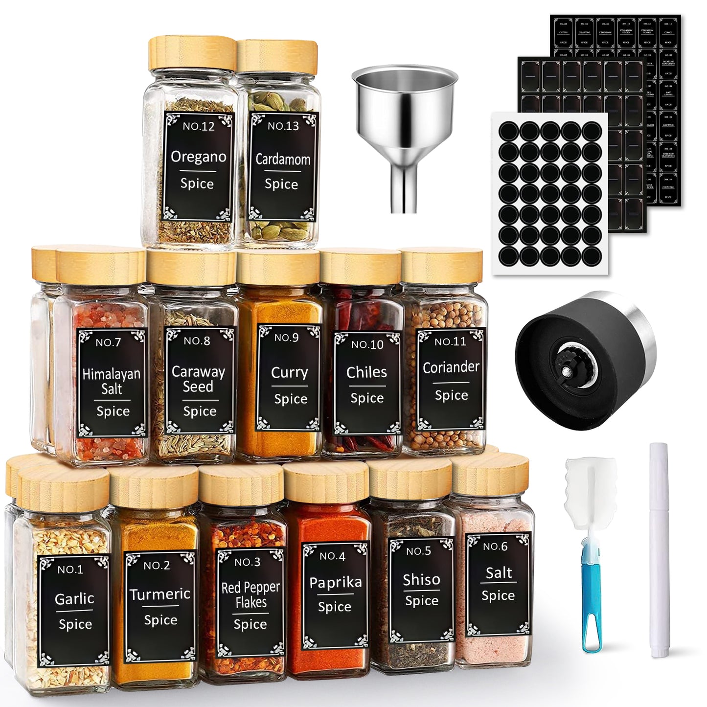 4 oz Empty Glass Spice Jars with Labels - 24 Pcs